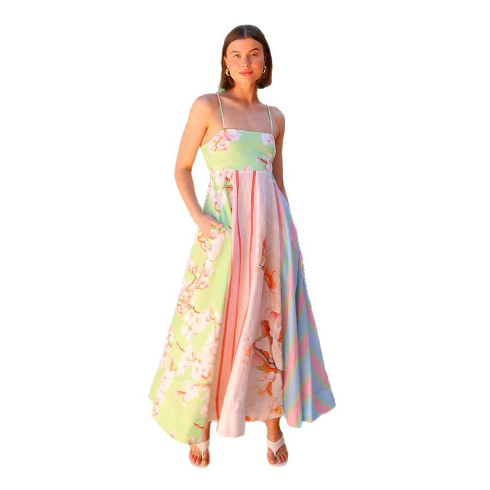 Damen Maxikleid mit mehrfarbigem floralen Design und schicker Streifenoptik Drune