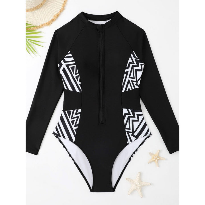 Damen Rashguard Badeanzug mit Reißverschluss und geometrischem Design Drune