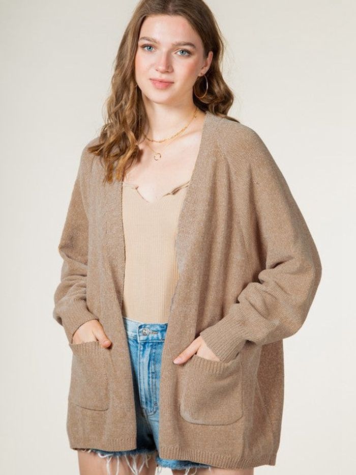 Damen Kuschelige Strickjacke mit seitlichen Taschen und offener Front Drune