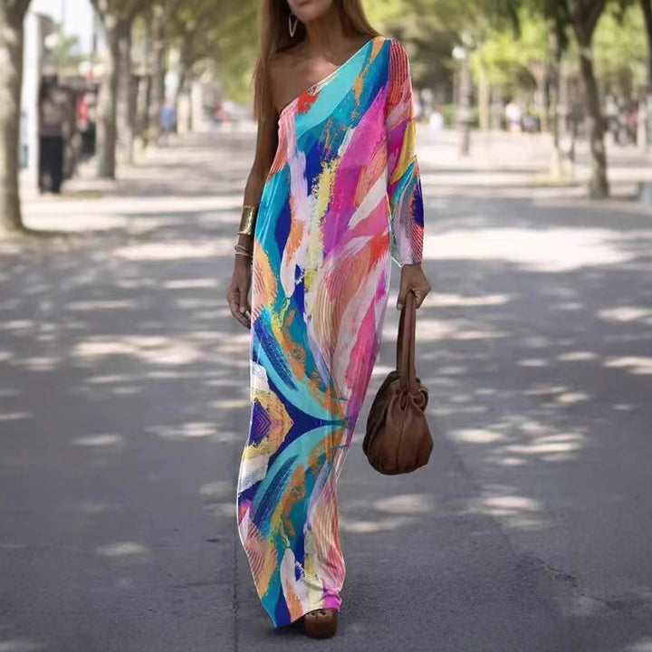 Damen Maxikleid mit asymmetrischem Schnitt und lebhaftem Farbdesign Drune