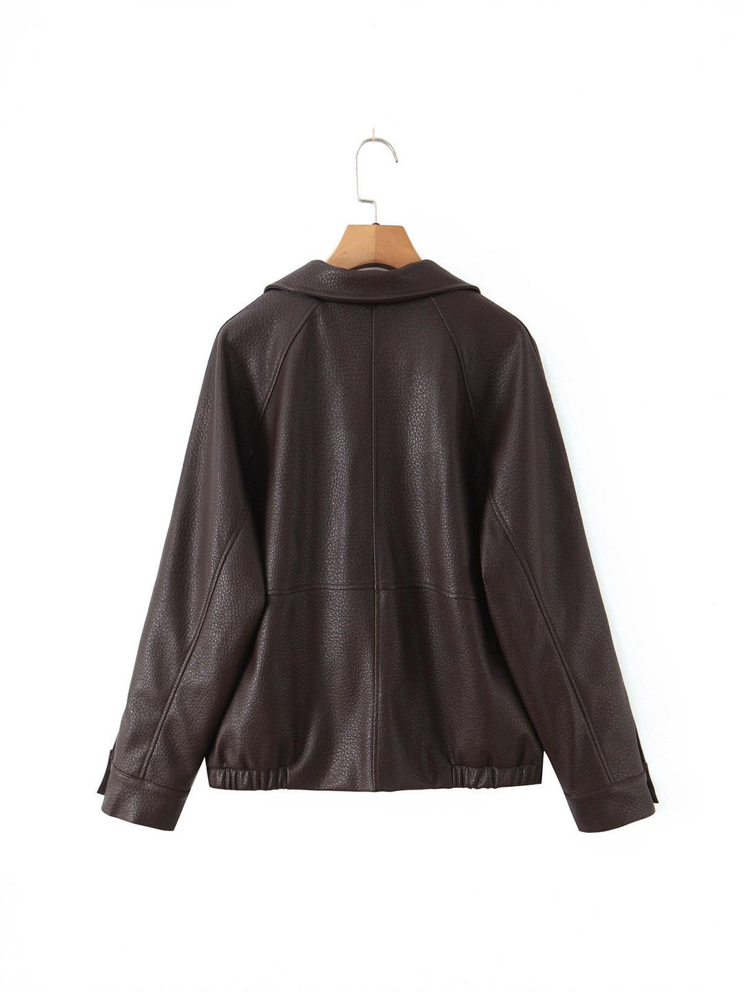 Damen modische Kunstlederjacke mit doppelter Knopfleiste und großem Revers Drune