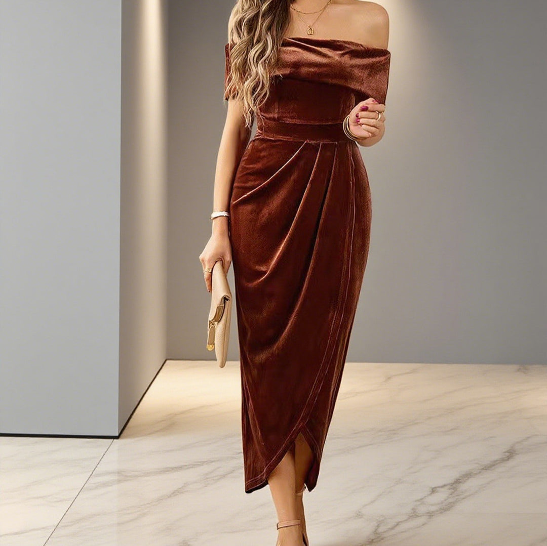 Damen Off-Shoulder Maxikleid mit eleganten Drapierungen Drune
