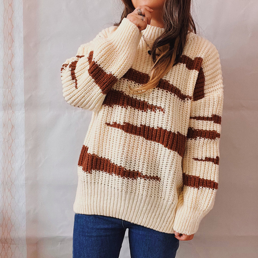 Damen Grobstrickpullover mit luxuriösem Muster und körperbetontem Schnitt Drune