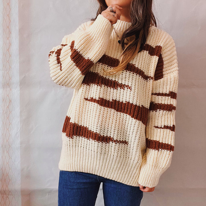 Damen Grobstrickpullover mit luxuriösem Muster und körperbetontem Schnitt Drune