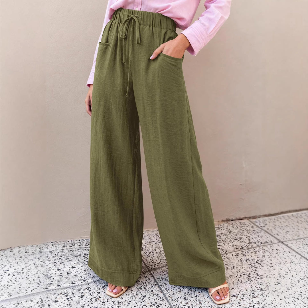 Damen Weit geschnittene Sommerhose mit elastischem Bund und frontalen Taschen Drune