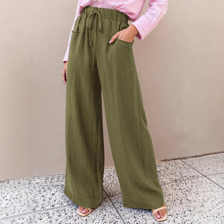 Damen Weit geschnittene Sommerhose mit elastischem Bund und frontalen Taschen Drune