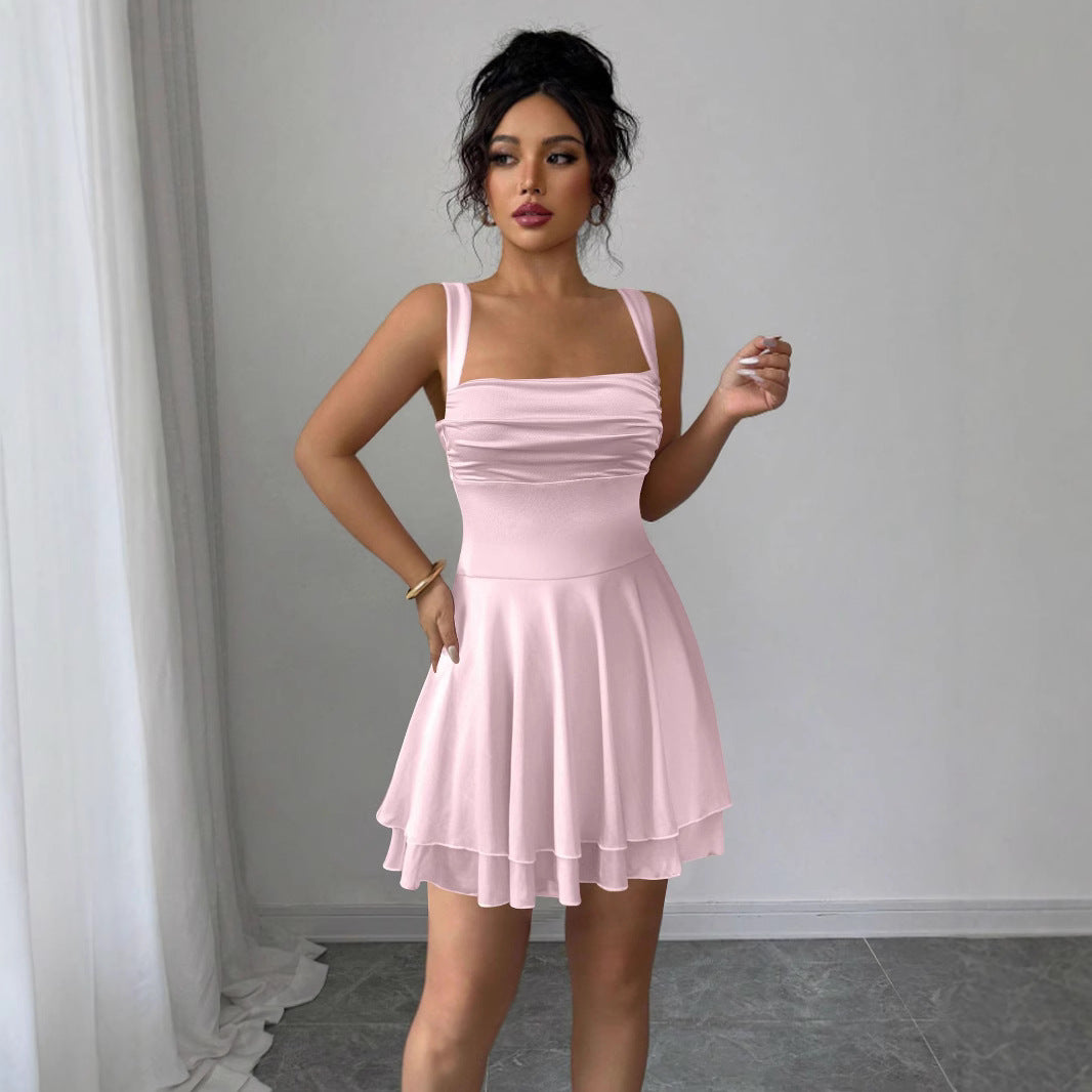 Damen Verspielt geschnittenes Sommerkleid mit Raffung und schwingendem Rock Drune