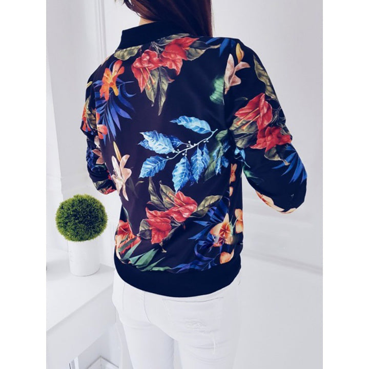 Damen Bomberjacke mit floralem Design und elastischen Bündchen Drune