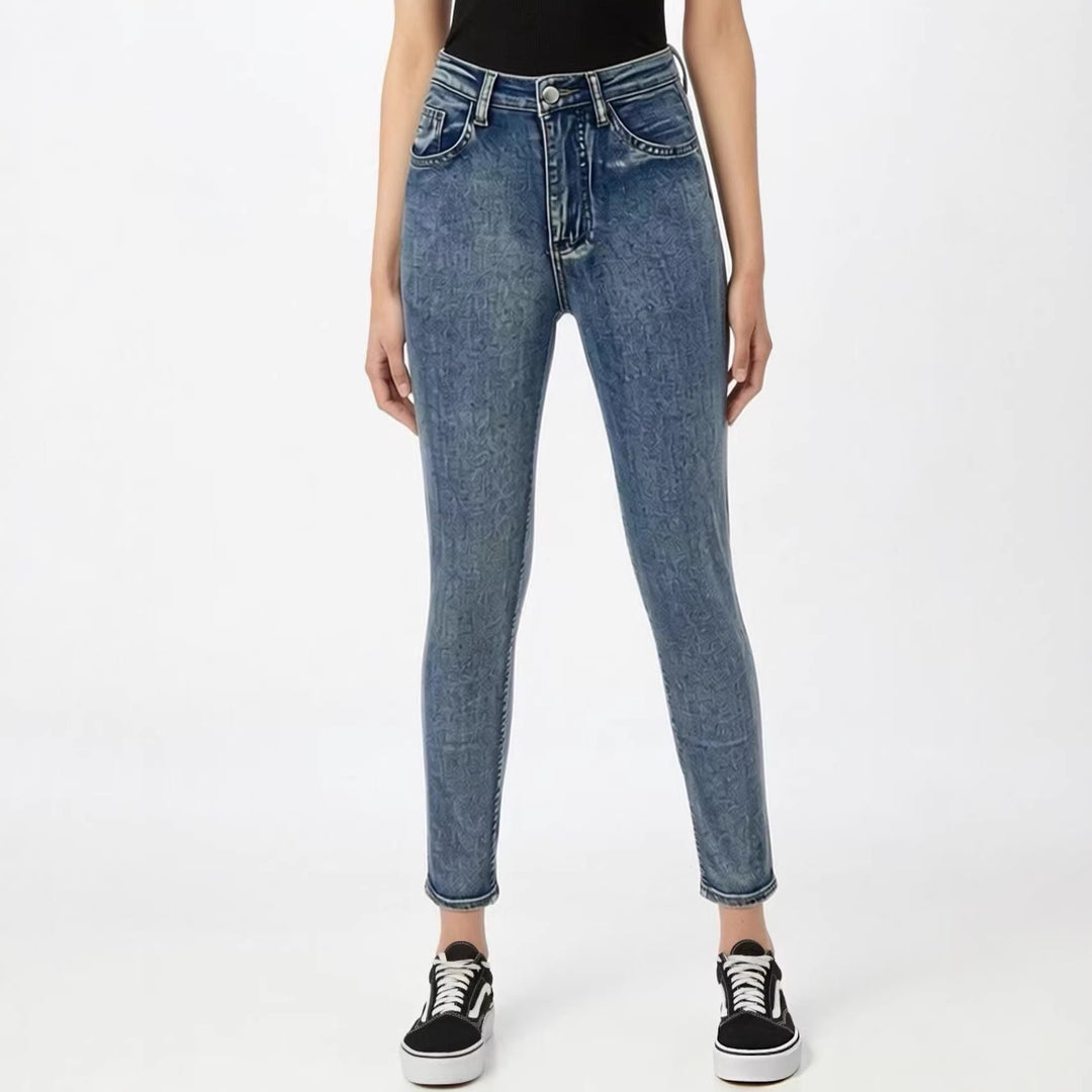 Damen Slim-Fit Jeans mit modernem Used-Effekt und hoher Taille Drune