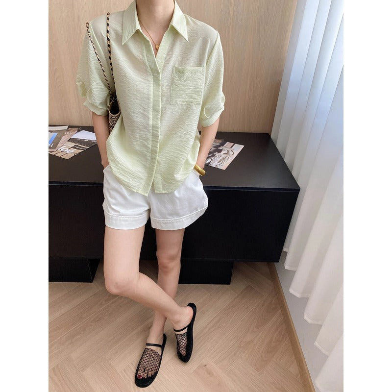 Damen lässige Oversized-Hemdbluse mit Brusttasche Drune