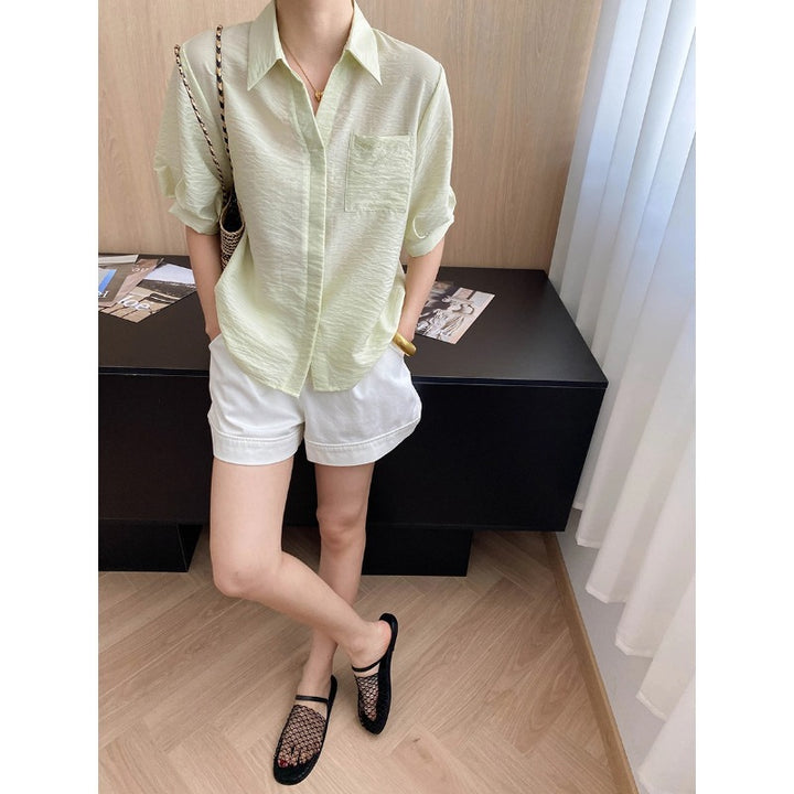 Damen lässige Oversized-Hemdbluse mit Brusttasche Drune