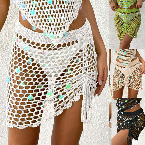 Damen Häkel-Strandsarong mit dekorativen Pailletten Drune