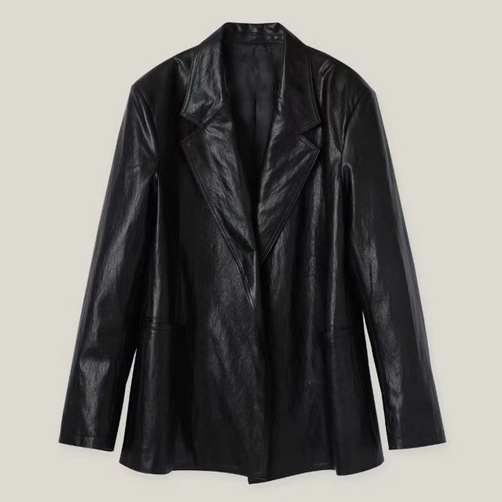 Damen oversized Kunstleder Blazer Drune