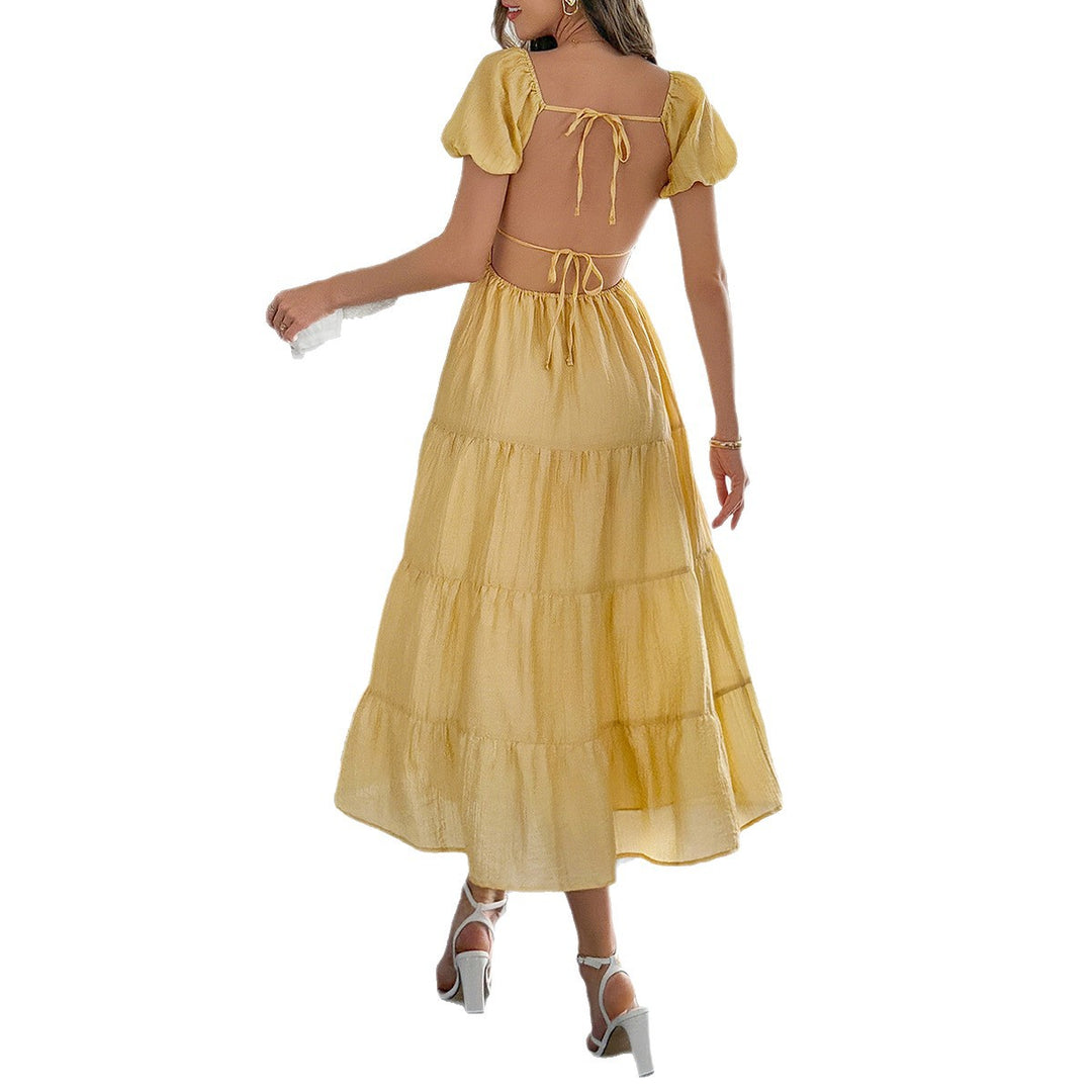Damen Boho Maxikleid mit Puffärmeln undlagenanpassbarem Schnitt Drune