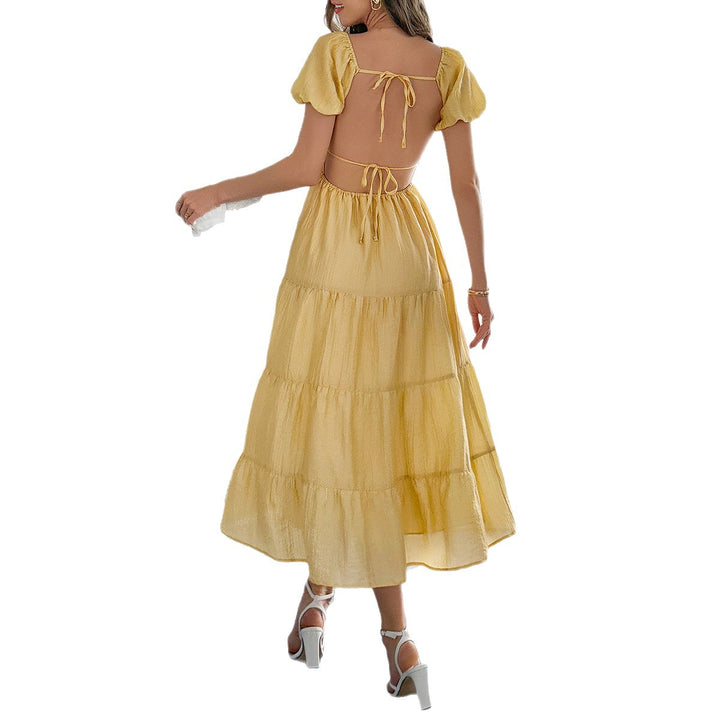 Damen Boho Maxikleid mit Puffärmeln undlagenanpassbarem Schnitt Drune