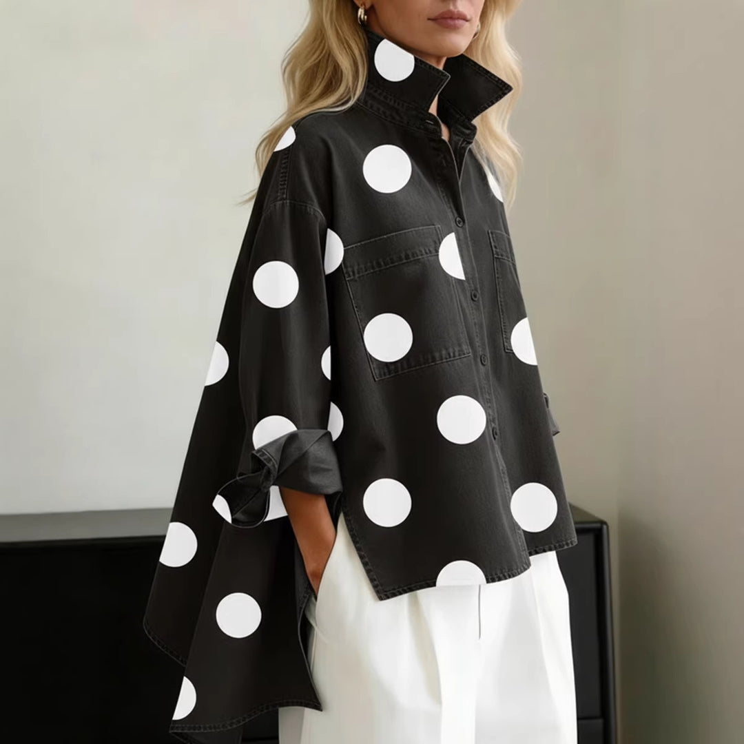 Damen Modische Hemdbluse mit extravaganten Punkten und praktischen Taschen Drune