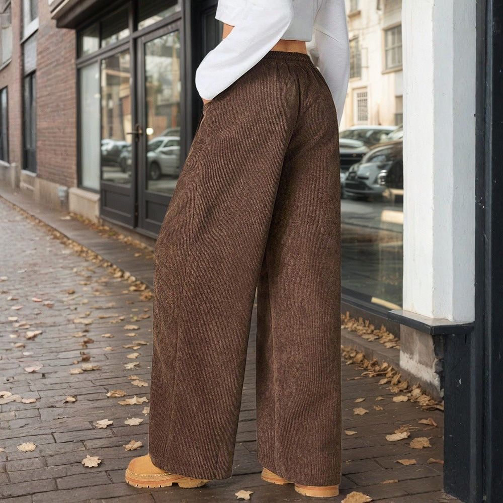 Damen weite Cordhose mit elastischem Bund und praktischen Taschen Drune