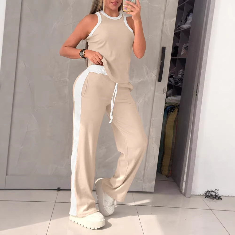 Damen Sportliches Zweiteiler-Set mit ärmellosem Oberteil und weitem Hose Drune