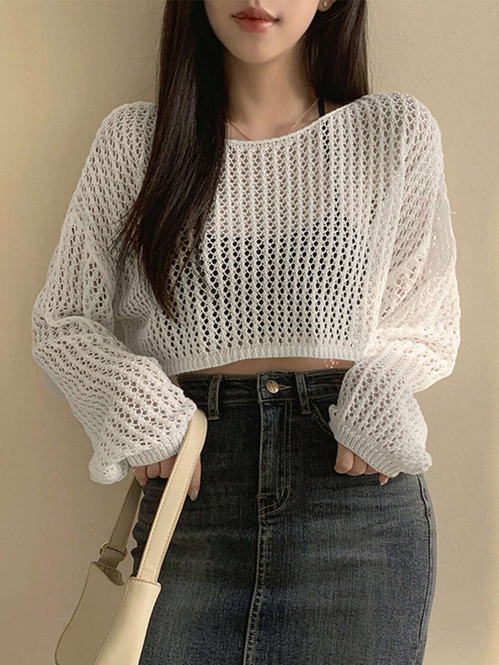 Damen luftiges cropped Strickoberteil im modernen Netzdesign Drune