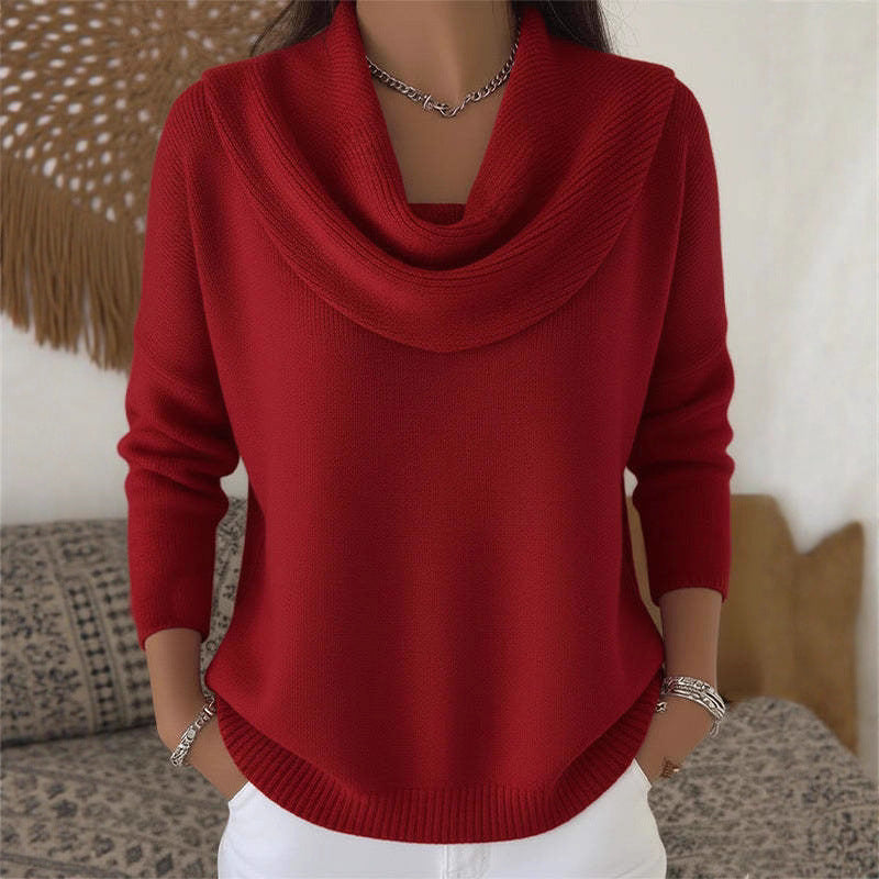 Damen nan schimmernder Strickpullover mit Wasserfallkragen, feiner Glitzerstruktur und schmalem Saum Drune