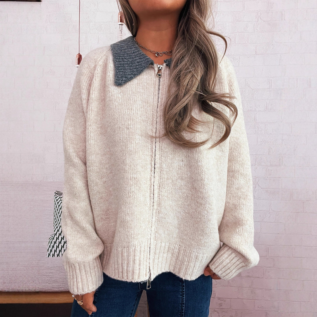 Damen Strickjacke mit modischen Kontrasten und Reißverschluss Drune