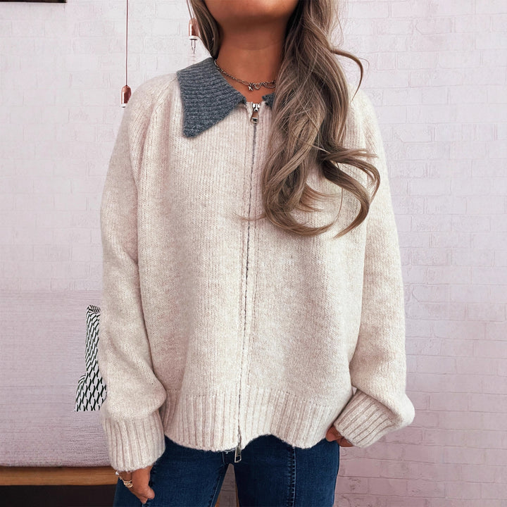 Damen Strickjacke mit modischen Kontrasten und Reißverschluss Drune