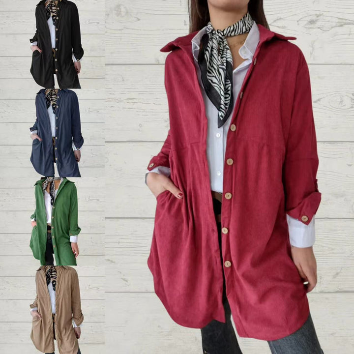 Damen Langarmhemdjacke mit strukturiertem Corddesign und praktischen Taschen Drune