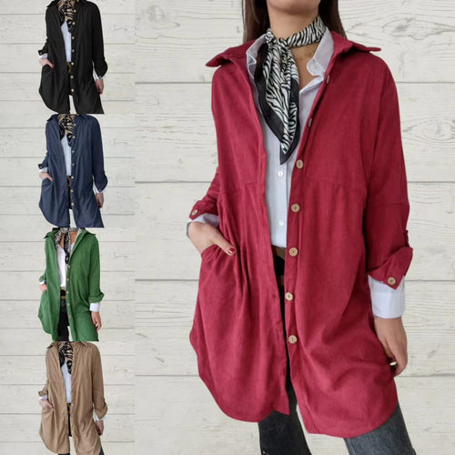 Damen Langarmhemdjacke mit strukturiertem Corddesign und praktischen Taschen Drune
