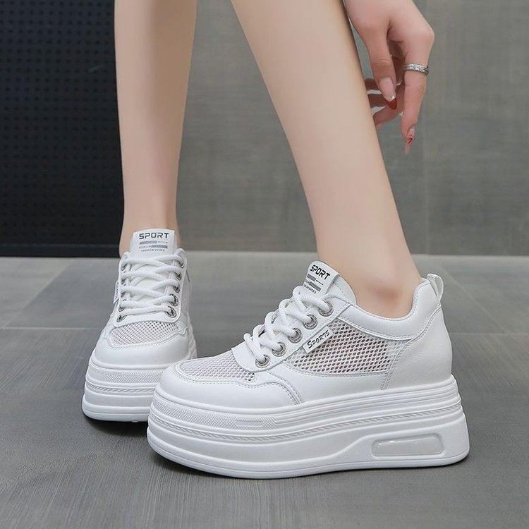 Damen Sportliche Plateau Sneakers mit atmungsaktiver Mesh-Oberfläche und schockabsorbierender Sohle Drune