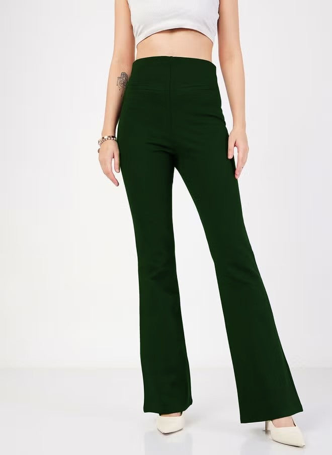 Damen Flared Pants mit hohem Bund und elastischem Material Drune