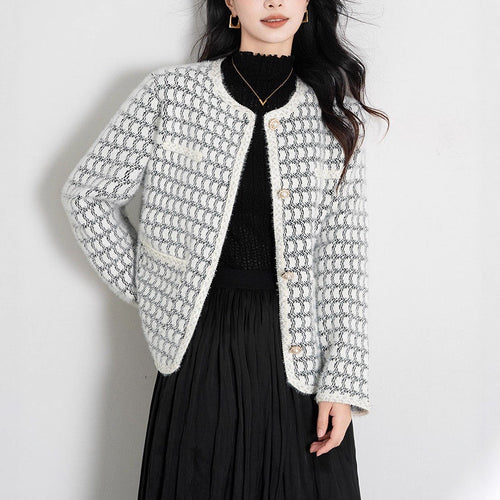 Damen elegante Strickjacke mit strukturiertem Muster und Knopfdetails Drune