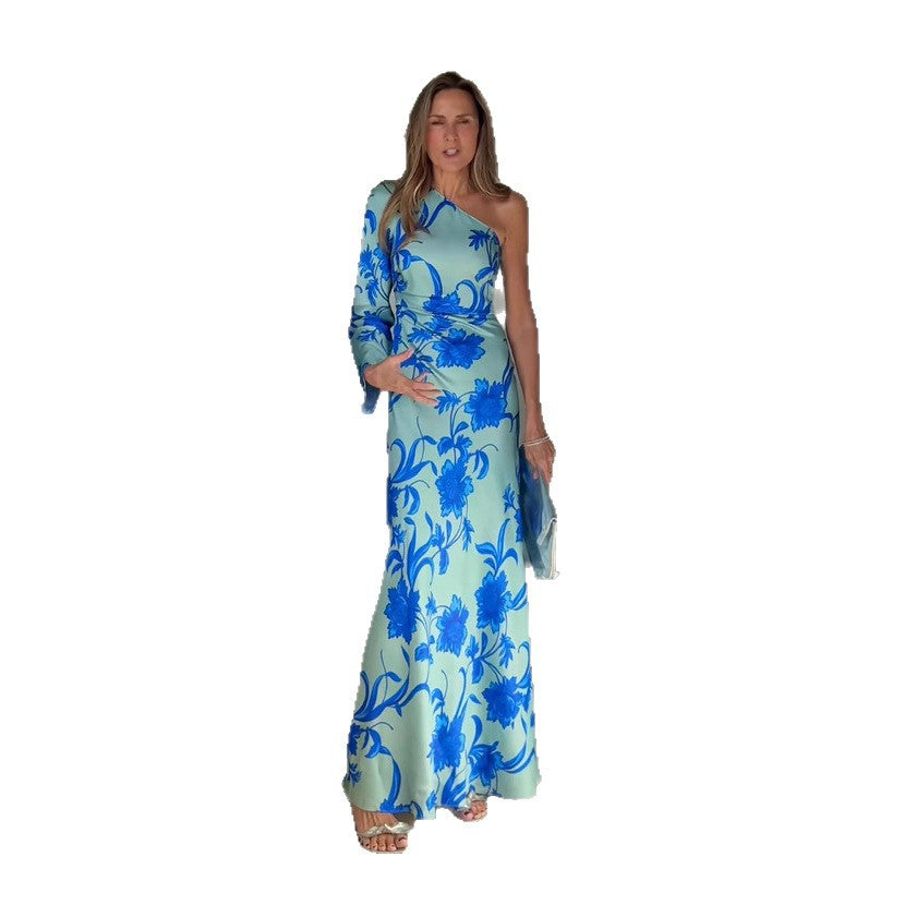 Damen Etuikleid mit asymmetrischem Schnitt und floralen Details Drune