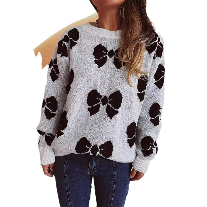 Damen lässiger Pullover mit verspieltem Schleifenmuster Drune