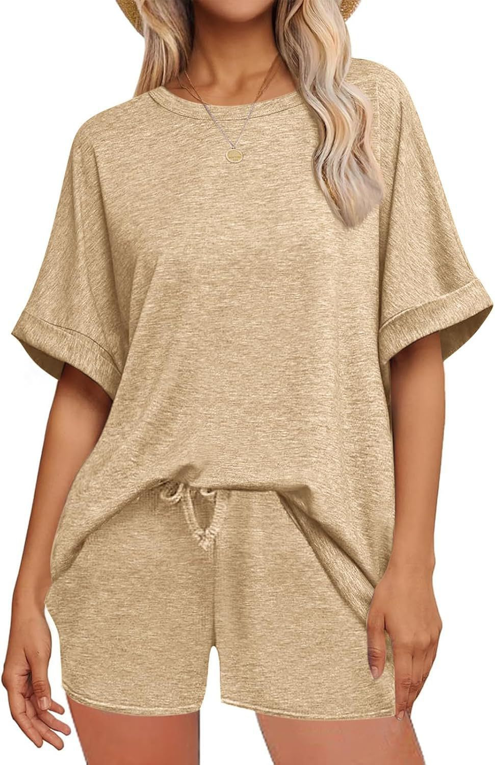 Damen lässiges Freizeit-Set mit oversize T-Shirt und Shorts Drune