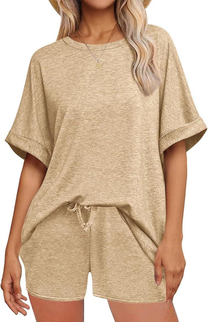 Damen lässiges Freizeit-Set mit oversize T-Shirt und Shorts Drune