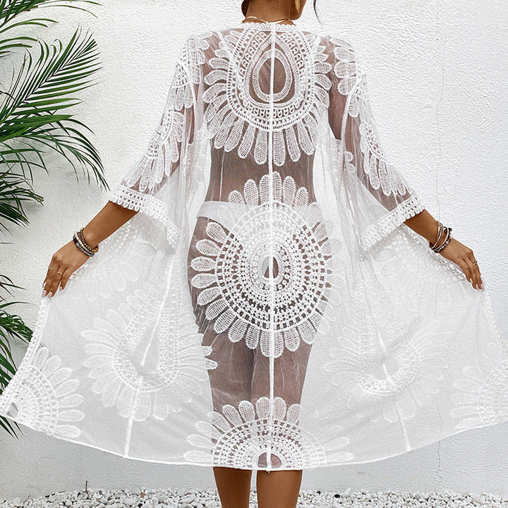 Damen Schicker Häkel-Strandüberwurf mit voluminösen Ärmel und elegantem Design Drune