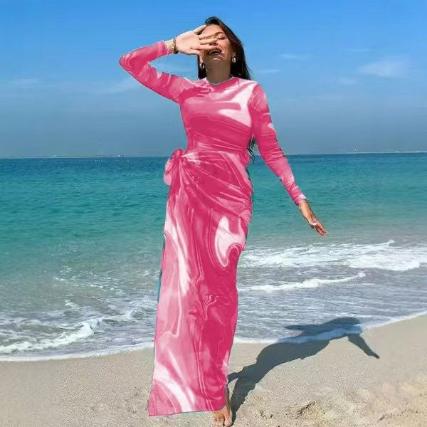 Damen Elegantes langärmeliges Strandkleid im fließenden Design Drune