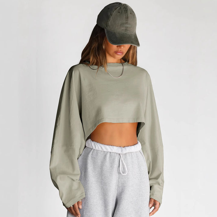 Damen lässiges Cropped Sweatshirt mit weitem Schnitt und Ballonärmeln Drune