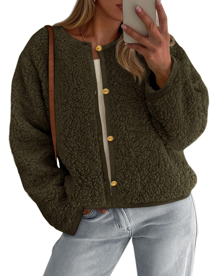 Damen Kuschelige Fleecejacke mit Knopfdetail und Oversized-Schnitt Drune
