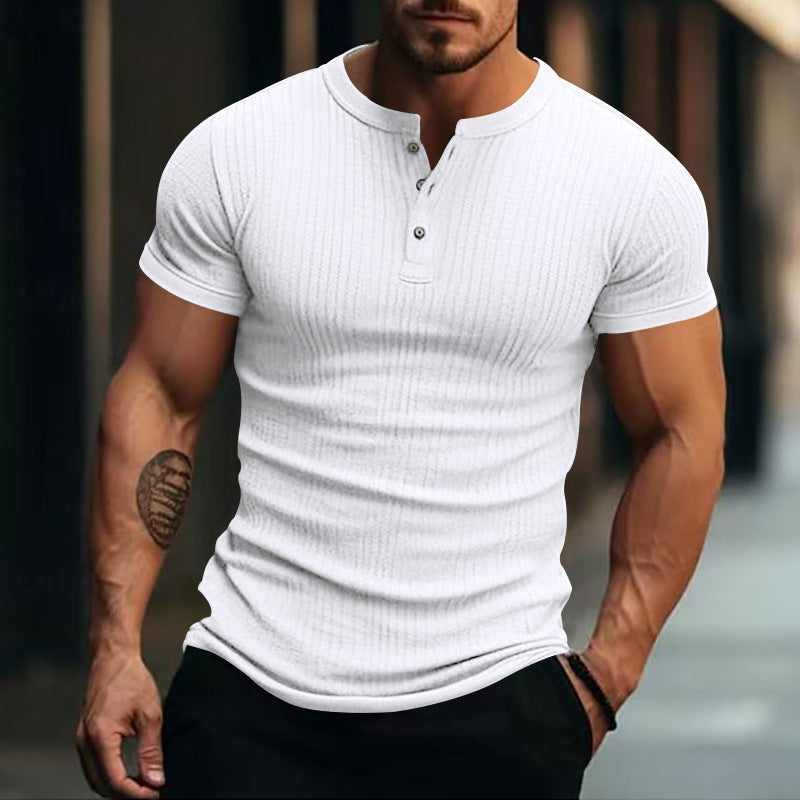 Herren Kurzarm-Henley-Shirt mit strukturiertem Stoff Drune