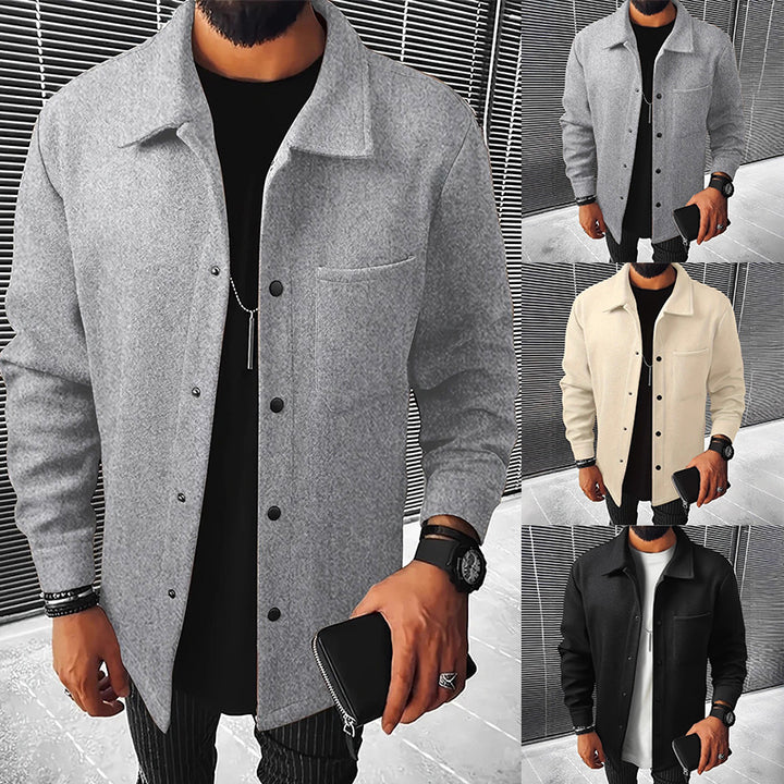 Herren nan minimalistische Hemdjacke aus softem Fleece mit verdeckter Druckknopfleiste und aufgesetzter Brusttasche Drune