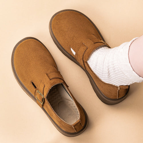 Damen nan Plateau-Mary-Jane Slipper mit Velourslederoberfläche und verstellbarer Metallschnalle Drune
