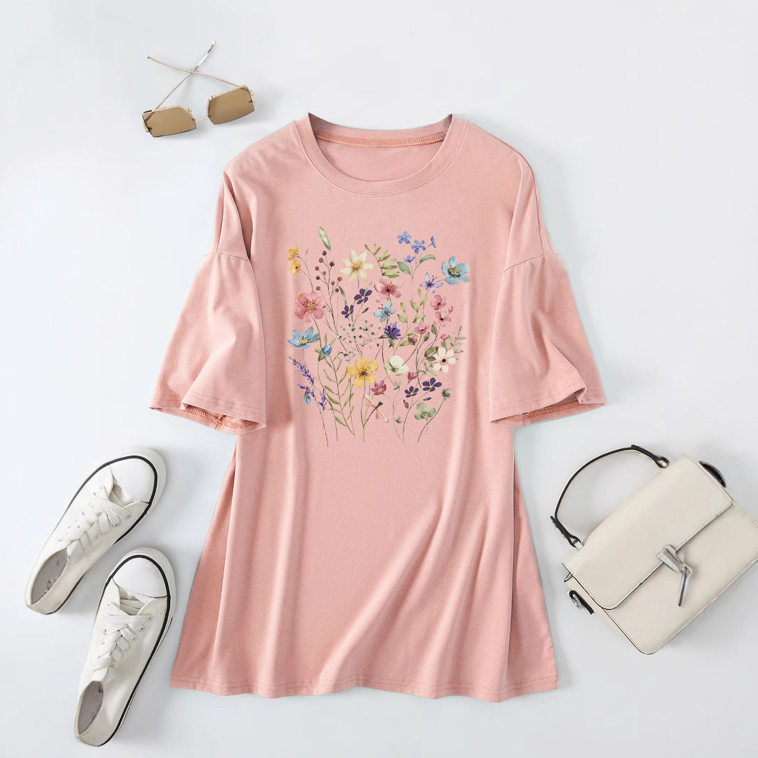 Damen lässiges Sommerblusenshirt mit floralem Druck Drune