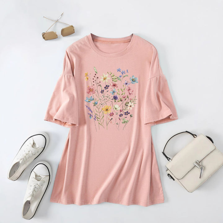 Damen lässiges Sommerblusenshirt mit floralem Druck Drune