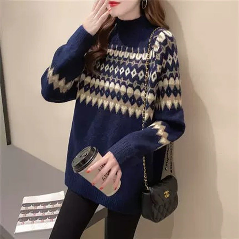 Damen Modischer Pullover mit geometrischem Fair-Isle-Muster Drune