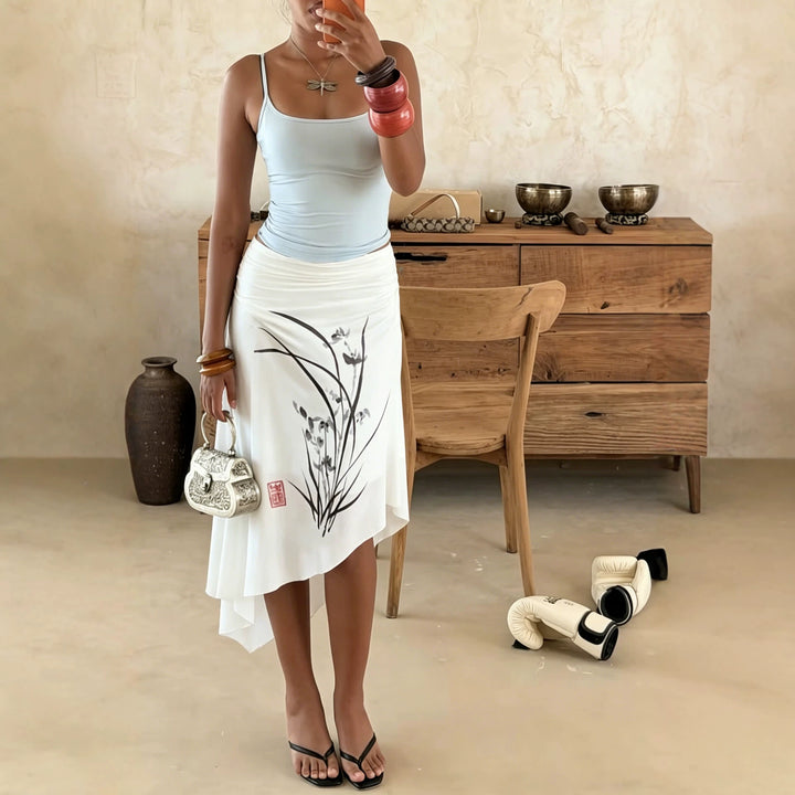 Damen asymmetrischer Rock mit floralem Druck Drune