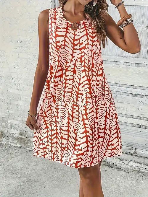 Damen Ärmeloses Freizeitkleid mit floralem Muster und schwingendem Rock Drune