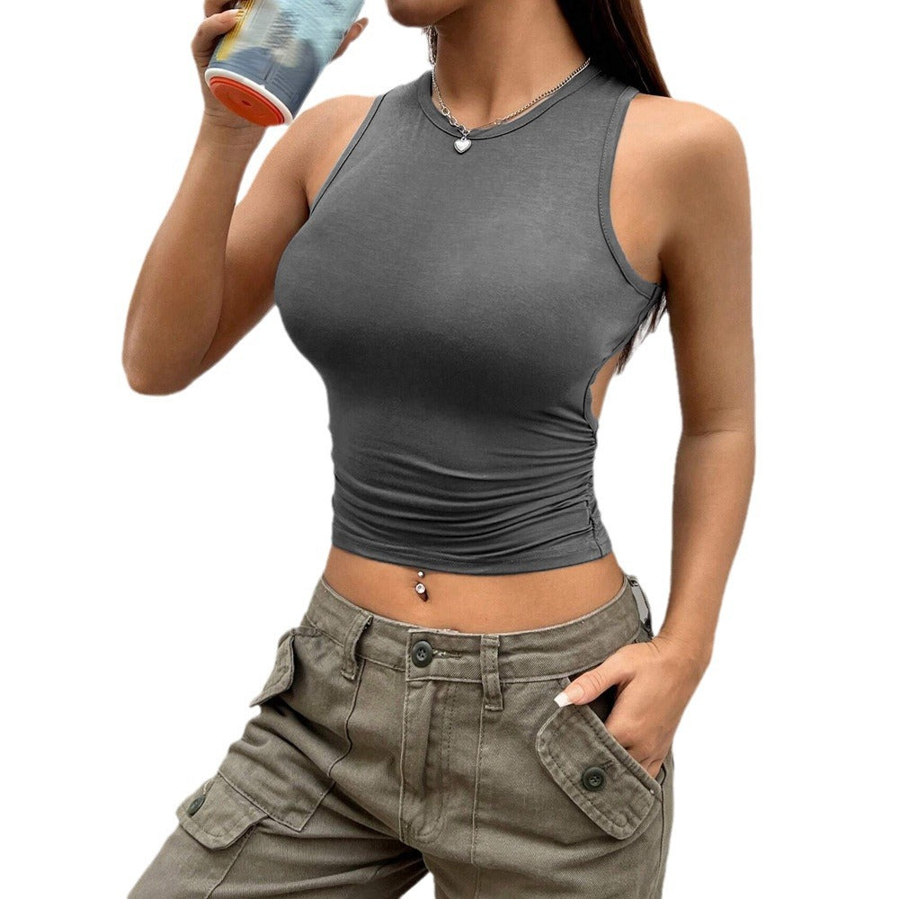 Damen Modisches Cropped-Top mit seitlichem Raffungselement Drune