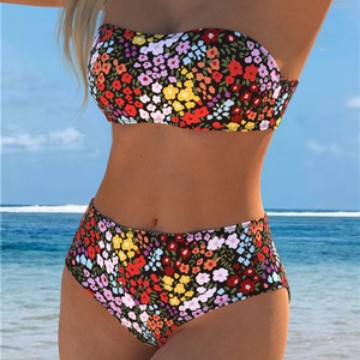 Damen Bikini-Set mit strapazierfähigem Bandeau-Oberteil und hoch geschnittenen Badeshorts Drune