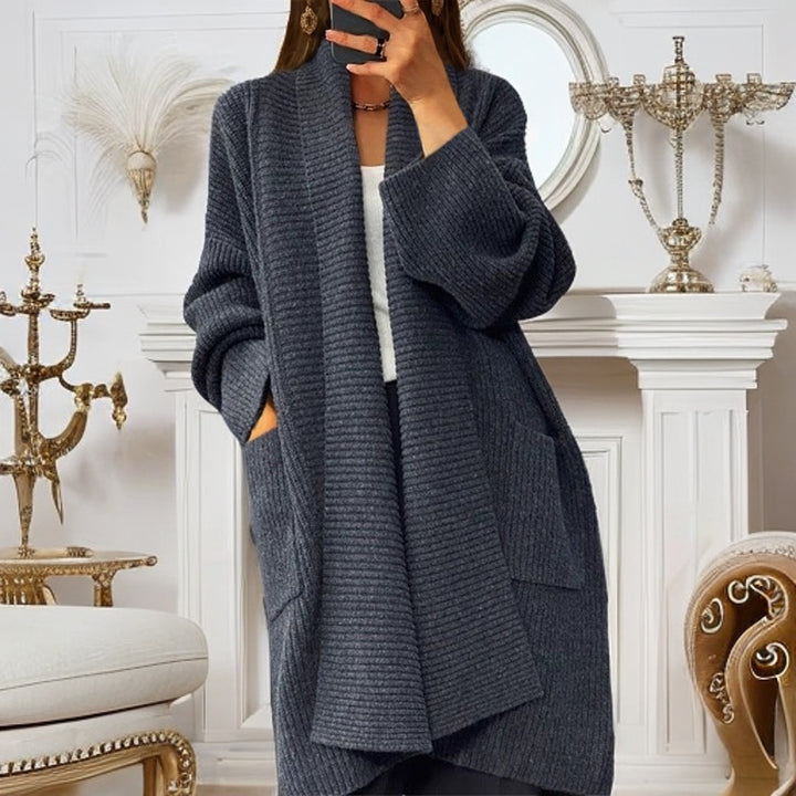 Damen Großer Strickmantel mit strukturiertem Design und Taschen Drune